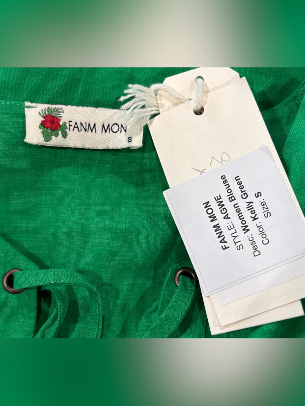 Fanm Mon Emerald Green Lace-Up Tunic with Floral Embroidery - Picture 5 of 5